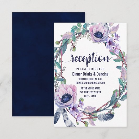 Invitation Cour de mariage Bohème avec couronne de plumes et  (Devant / Derrière)