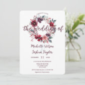 Invitation Courbe à fleurs bordeaux d'hiver simple et moderne (Debout devant)