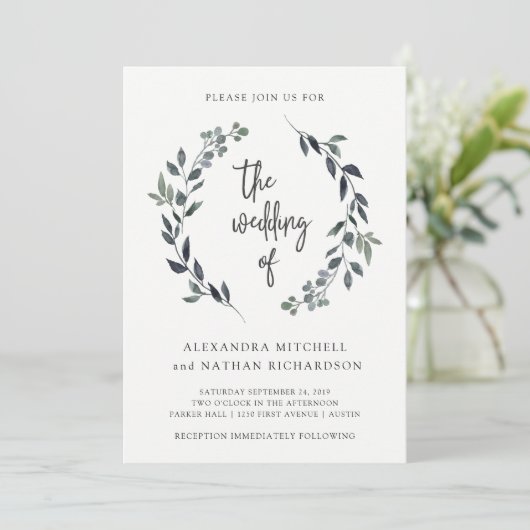 Invitation Courbe aquarelle feuillue | MARIAGE (Debout devant)