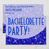 Invitation Courbe bleu foncé Glitz 'Bachelorette Party ! ' (Devant / Derrière)