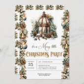 Invitation Courbe botanique verte simple et lanterne or (Devant / Derrière)