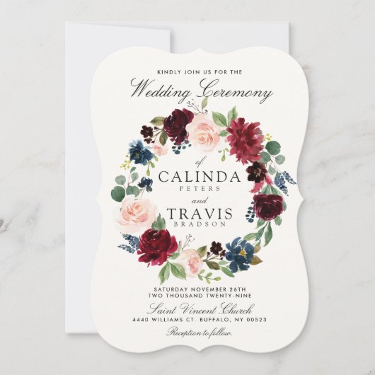 Invitation Courbe de Bouquet de Bourgogne| Red Back Mariage (Devant)