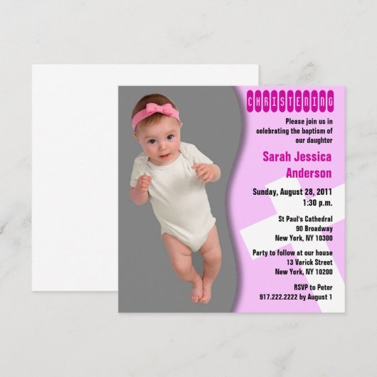 Invitation Courbe de fille d'invitation de baptême de bébé (Devant / Derrière)
