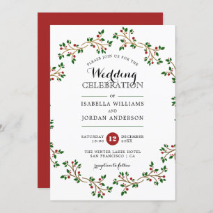 Invitation Courbe d'hiver rouge, vert et or  Mariage élégant
