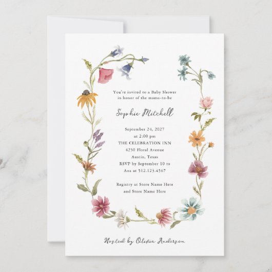 Invitation Courbe Fleur sauvage Boho | Baby shower (Devant)