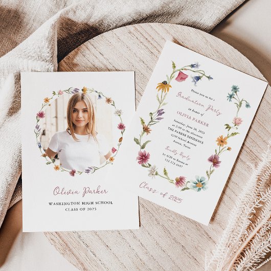 Invitation Courbe Fleur sauvage Boho | Fête de l'obtention du