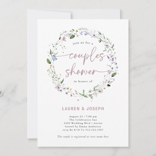Invitation Courbe Fleur sauvage simple | Douche Couples (Devant)