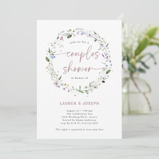 Invitation Courbe Fleur sauvage simple | Douche Couples (Debout devant)