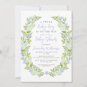 Invitation Courbe fleurie bleue boho bébé garçon douche (Devant)