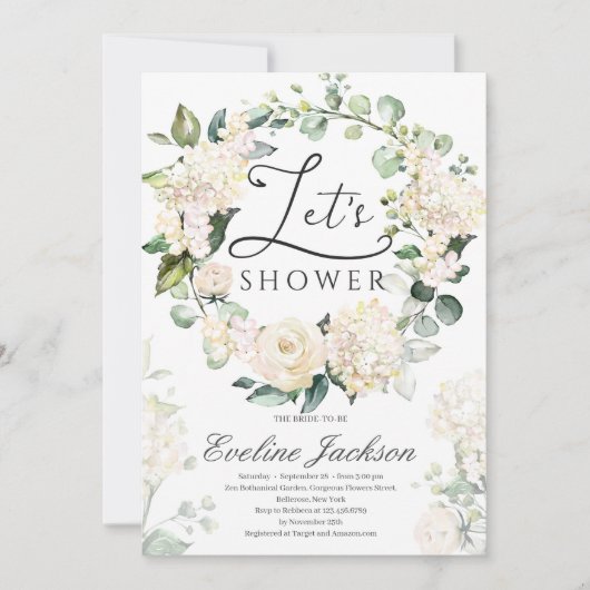 Invitation Courbe fleurie verte rose blanche or géométrique (Devant)