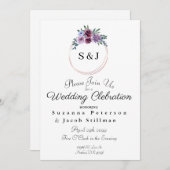 Invitation Courbe florale d'aquarelle simple avec initiales (Devant / Derrière)