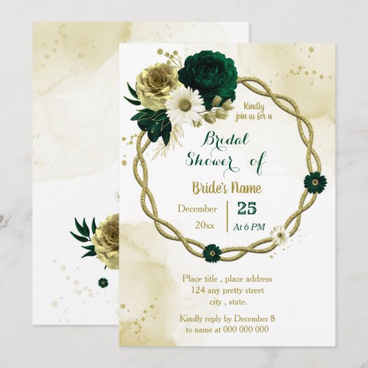 Invitation Courbe nuptiale en ivoire vert émeraude (Devant / Derrière)