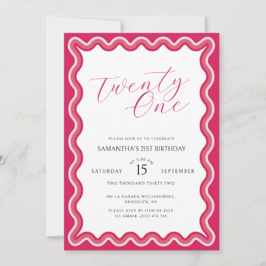 Invitation Courbe rose rose moderne vingt et un anniversaire (Devant)