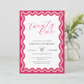 Invitation Courbe rose rose moderne vingt et un anniversaire (Debout devant)