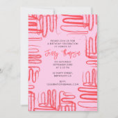 Invitation Courbe rose Wavy Squiggle Abstraite fête d'anniver (Devant)
