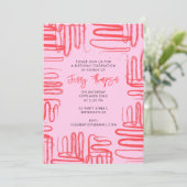 Invitation Courbe rose Wavy Squiggle Abstraite fête d'anniver (Debout devant)