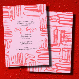 Invitation Courbe rose Wavy Squiggle Abstraite fête d'anniver