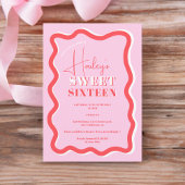Invitation Courbe rouge rose rétro brun ondulé Sweet 16
