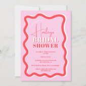 Invitation Courbe rouge rose rétro squiggle ondulé douche nup (Devant)