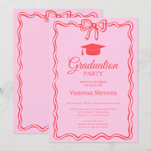 Invitation Courbe rouge rose tourbillonne ondulée Graduation