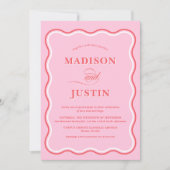 Invitation Courbes rose et rouge à la mode Mariage ondulé (Devant)