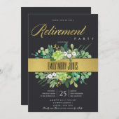 INVITATION COURONNE À L'AQUARELLE OR NOIR SUCCULENT RETRAITE (Devant / Derrière)