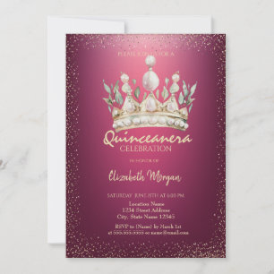 Invitation Couronne aquarelle confettis chic rouge Quinceañer