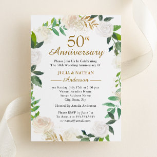 Invitation Couronne aquarelle dorée 50e anniversaire de maria