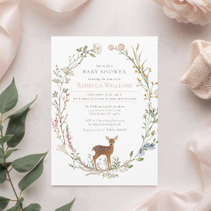Invitation Couronne aquarelle faon de la forêt Baby Shower