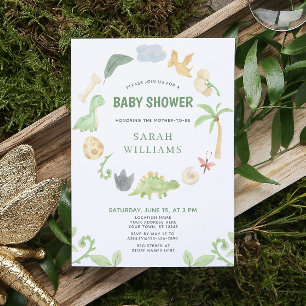 Invitation Couronne aquarelle verte dinosaure Baby Shower