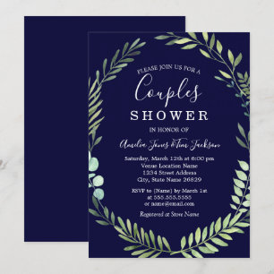 Invitation Couronne aquarelle verte marine pour couples Showe