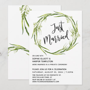 Invitation Couronne aquarelle verte typographie "Jeunes marié