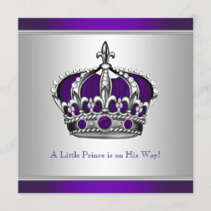 Invitation Couronne argent et violet Petit Prince Baby Shower