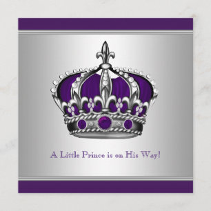 Invitation Couronne argent et violet Petit Prince Baby Shower