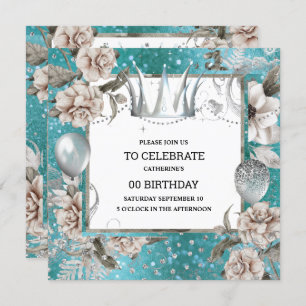 Invitation Couronne argentée chic parties scintillant florale