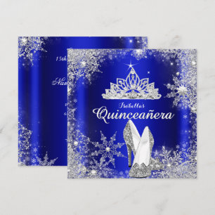 Invitation Couronne argentée de Quinceanera bleu royal pour 1
