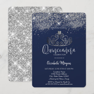 Invitation Couronne argentée pailletée confettis Bleu Quince
