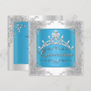 Invitation Couronne argentée turquoise pour Quinceanera 15e a
