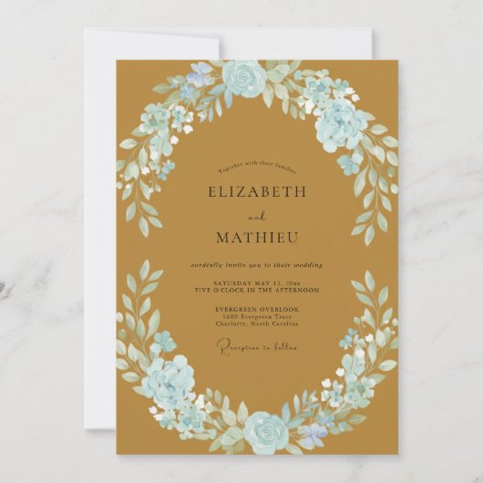 Invitation Couronne Azurée Ocre de Mariage (Devant)