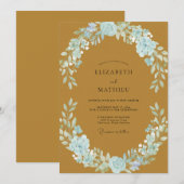 Invitation Couronne Azurée Ocre de Mariage (Devant / Derrière)