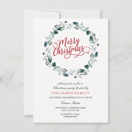 Invitation Couronne blanche neige Joyeuse fête de Noël de la  (Devant)