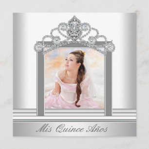 Invitation Couronne blanche Tiara Photo douce Quinceanera