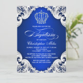 Invitation Couronne Bleu Royal Baptême Garçon (Debout devant)