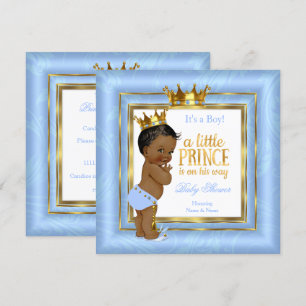 Invitation Couronne Bleue Blanche Or Fête Prénatale Prince Et