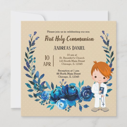 Invitation Couronne bleue de la Sainte Communion (Devant)