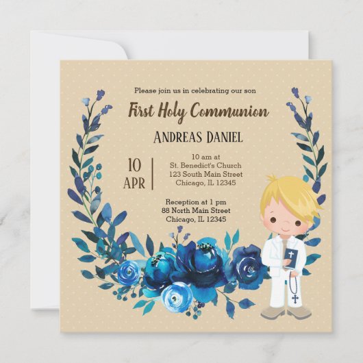 Invitation Couronne bleue de la Sainte Communion (Devant)