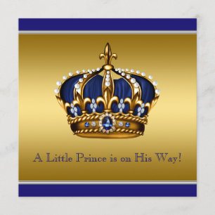 Invitation Couronne Bleue et Or Petit Prince Baby Shower