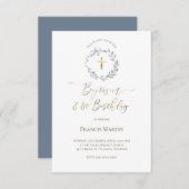 Invitation couronne bleue poussiéreuse | Baptême et 1er anniv (Devant / Derrière)