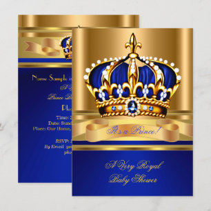 Invitation Couronne Bleue Royale Or Fête Prénatale Prince Boy