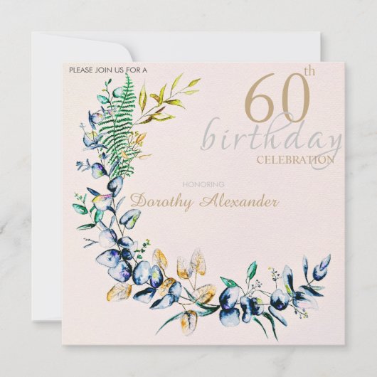 Invitation Couronne botanique chic pour anniversaire marquant (Devant)